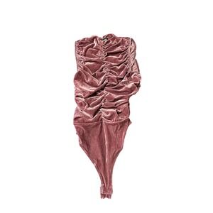 Liz & Sara Mauve Velvet Bodysuit Ruched Sleeveless Womens Medium Top